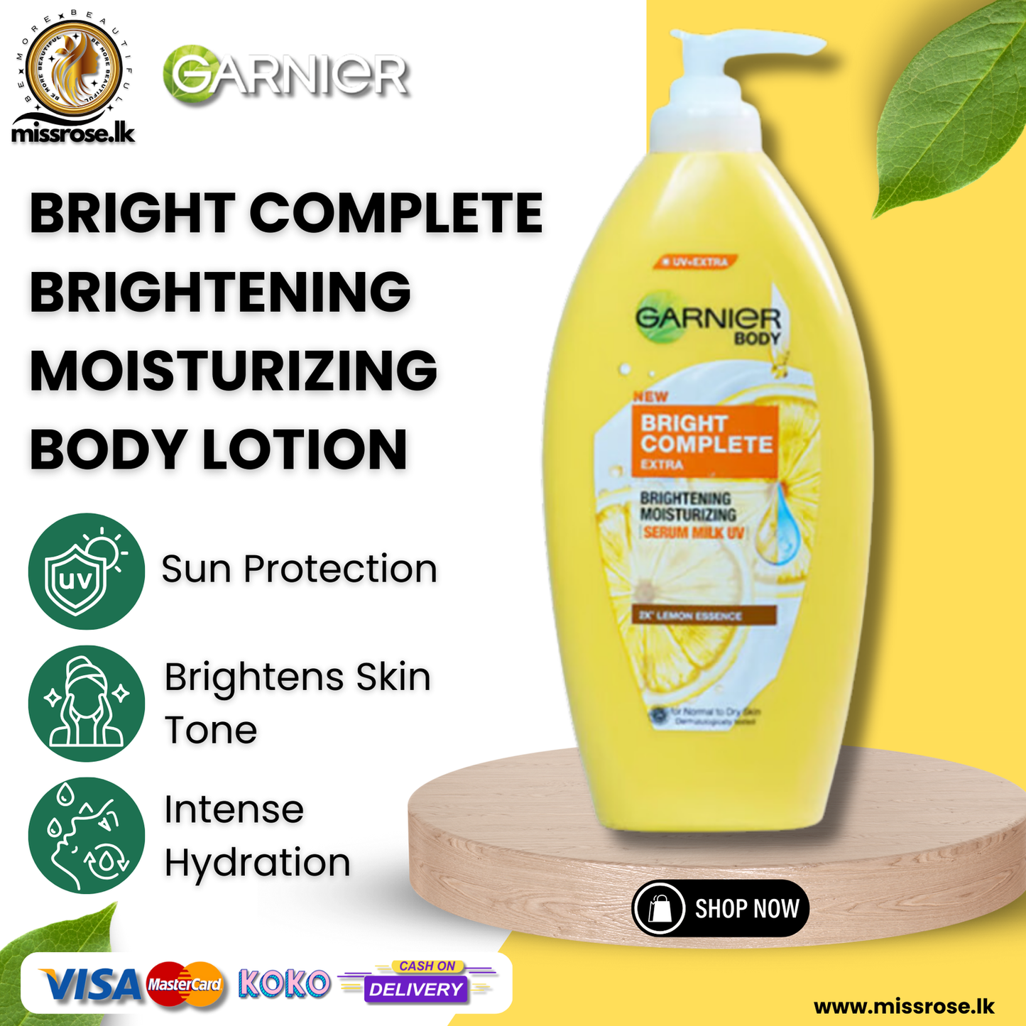GARNIER Bright Complete Brightening Moisturizing Body Lotion 400ml - Missrose.lk