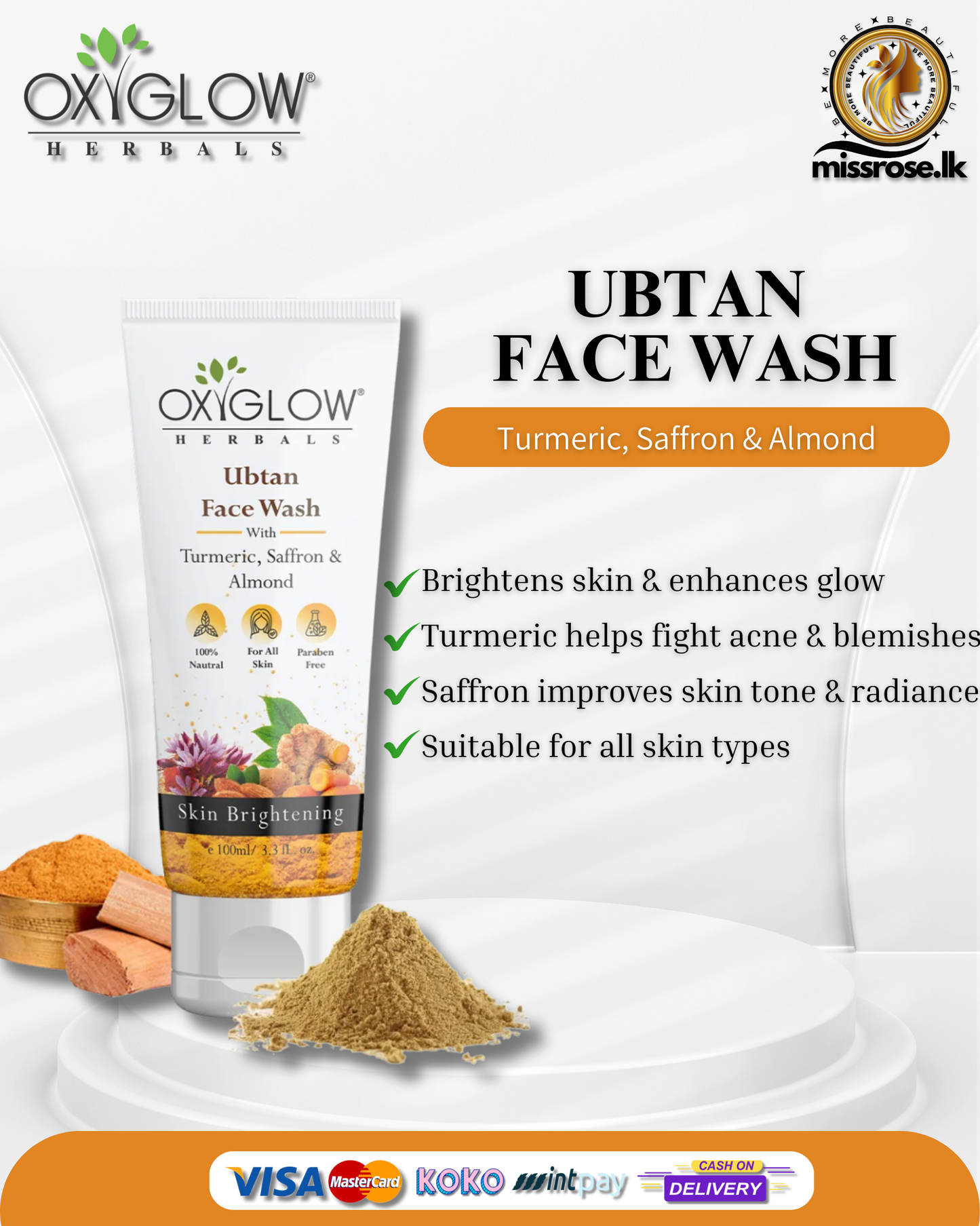 OxyGlow Herbals Ubtan Face Wash – With Turmeric, Saffron & Almond