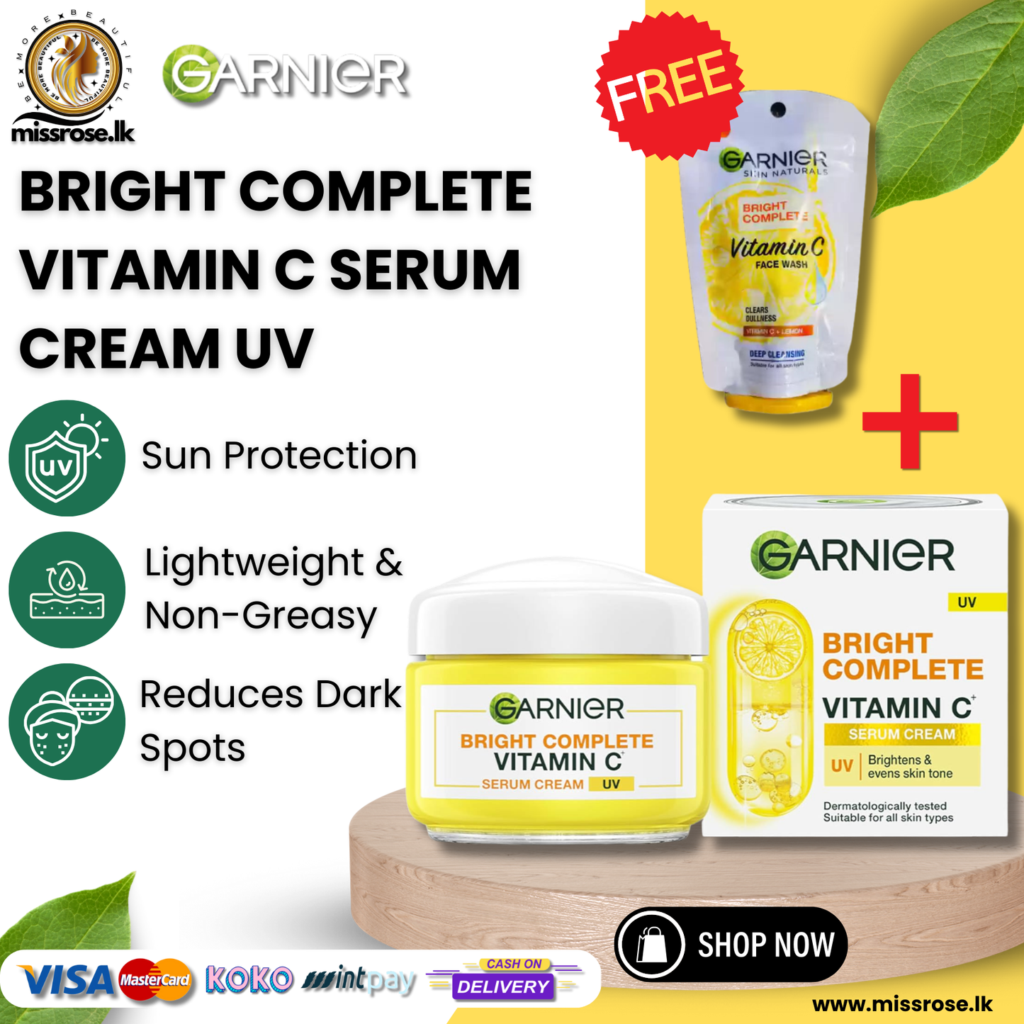 Garnier Vitamin C Serum Cream UV (Free Face Wash)