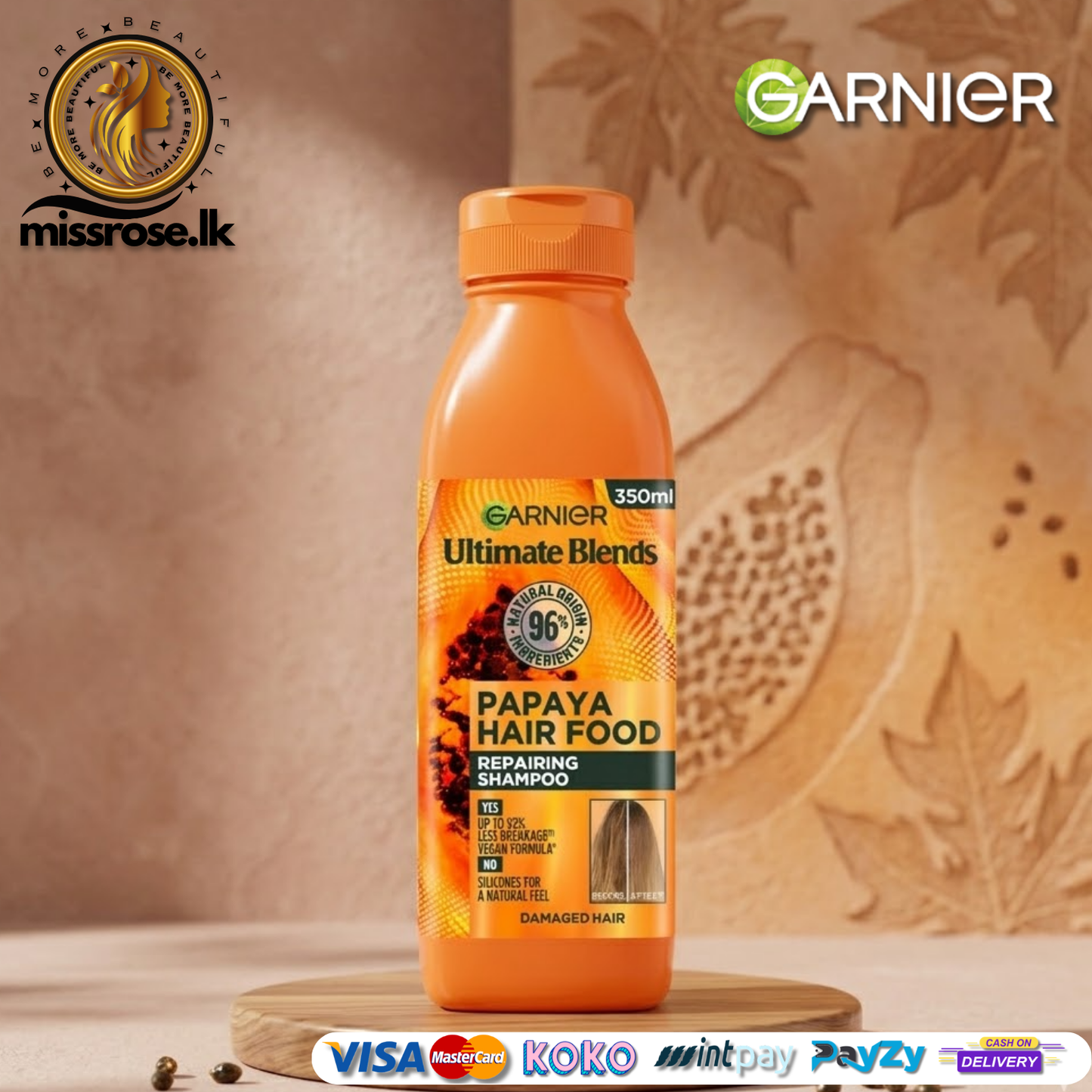 Garnier Ultimate Blends Papaya Hair Food Repairing Shampoo (350ml)