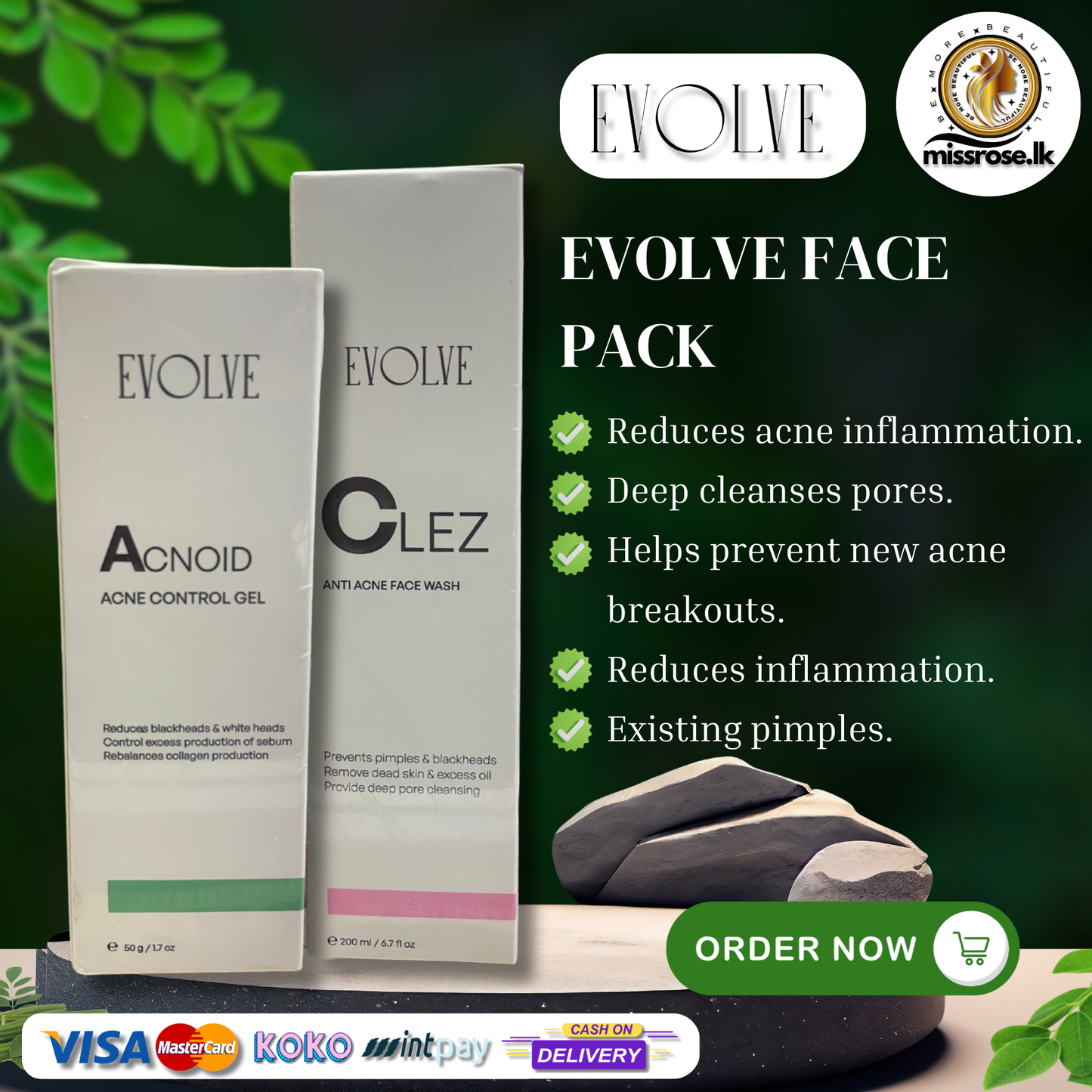 EVOLVE Clez Anti-Acne Face Wash and EVOLVE Acnodi Acne Control Gel pack