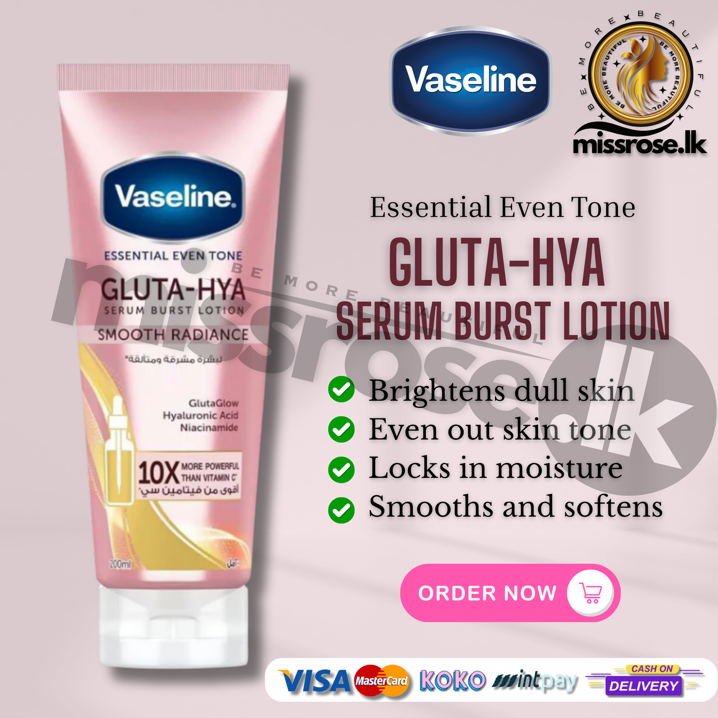 Vaseline® Essential Even Tone Smooth Radiance Gluta-Hya Serum Burst Lotion