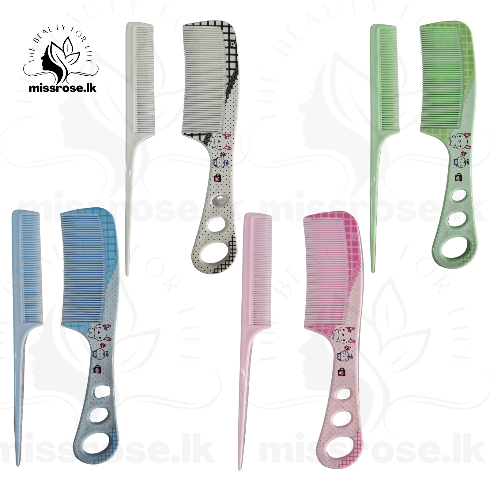 Maker Cartoon Image Kids Hair Straightener Brush Dyeing Rat Tail Comb Set for Girls - 1set - Missrose.lk