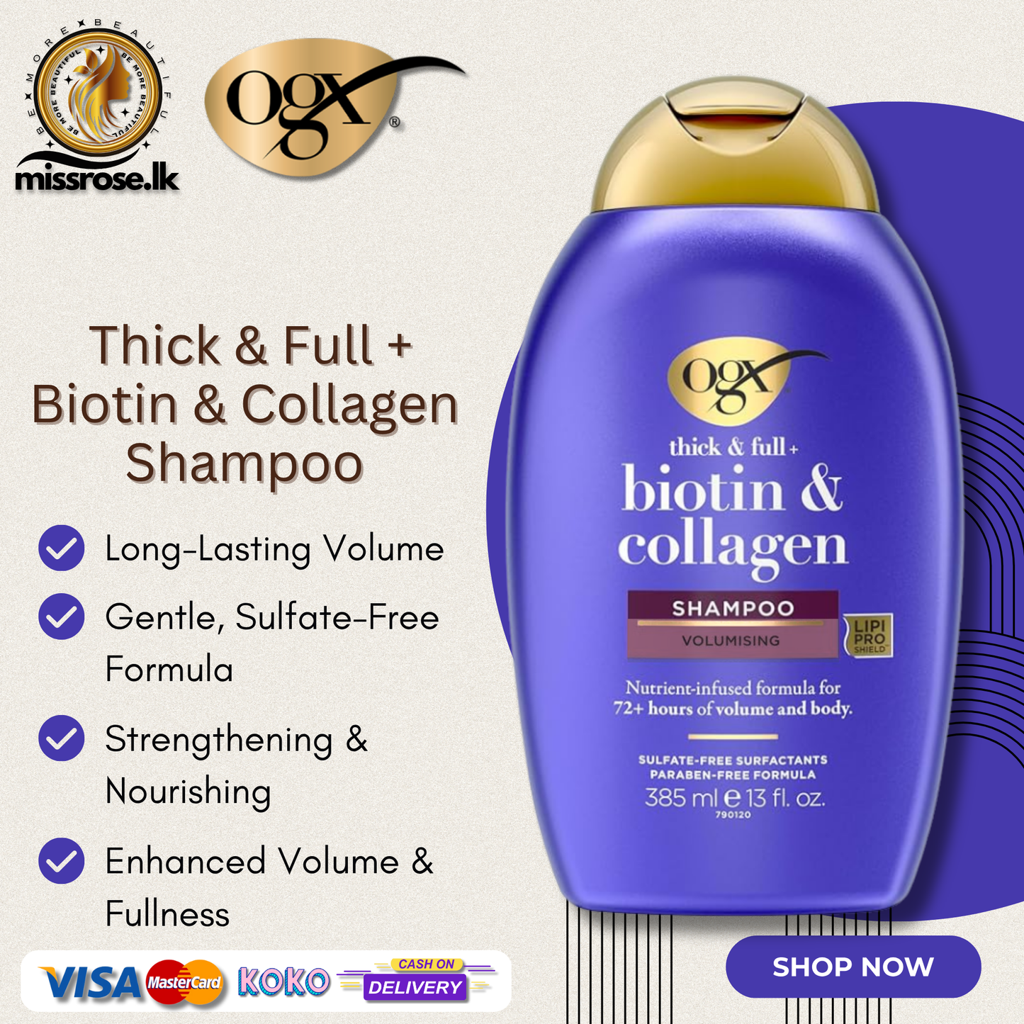 OGX Thick & Full + Biotin & Collagen Volumizing Shampoo, 13 fl. oz