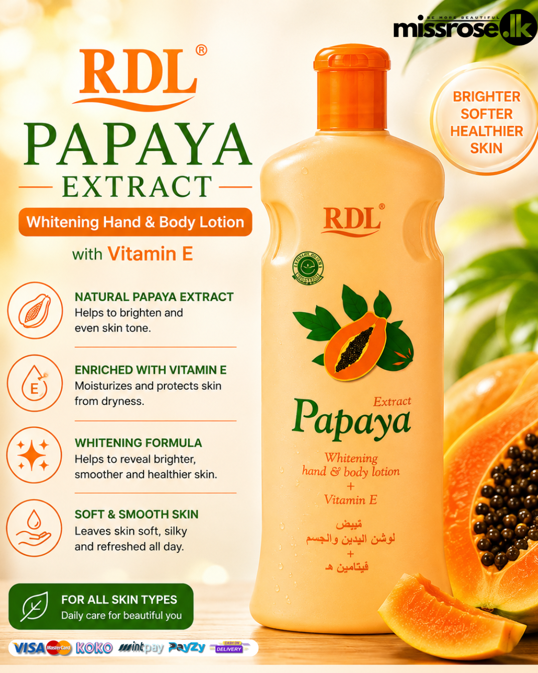 RDL Papaya Extract Whitening Hand & Body Lotion + Vitamin E