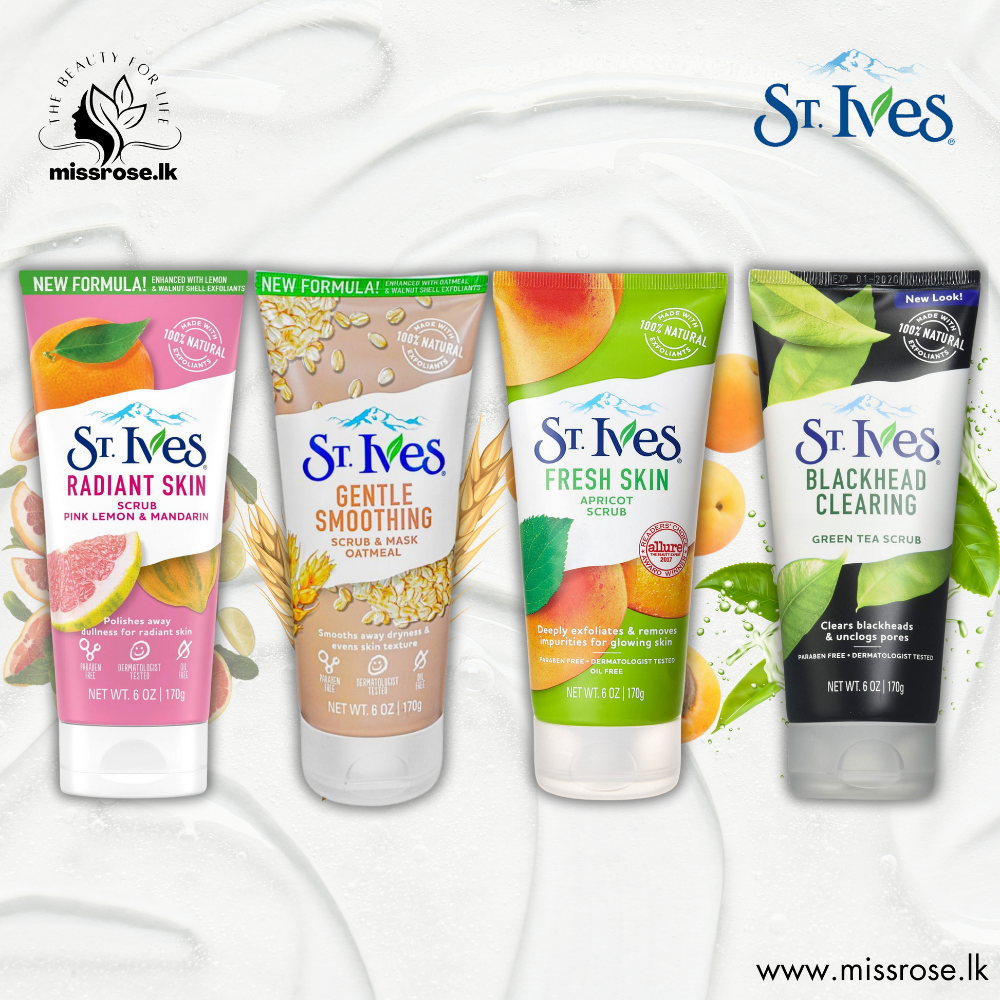 St. Ives Blackhead Clearing Face Scrub, Green Tea – 170g - missrose.lk