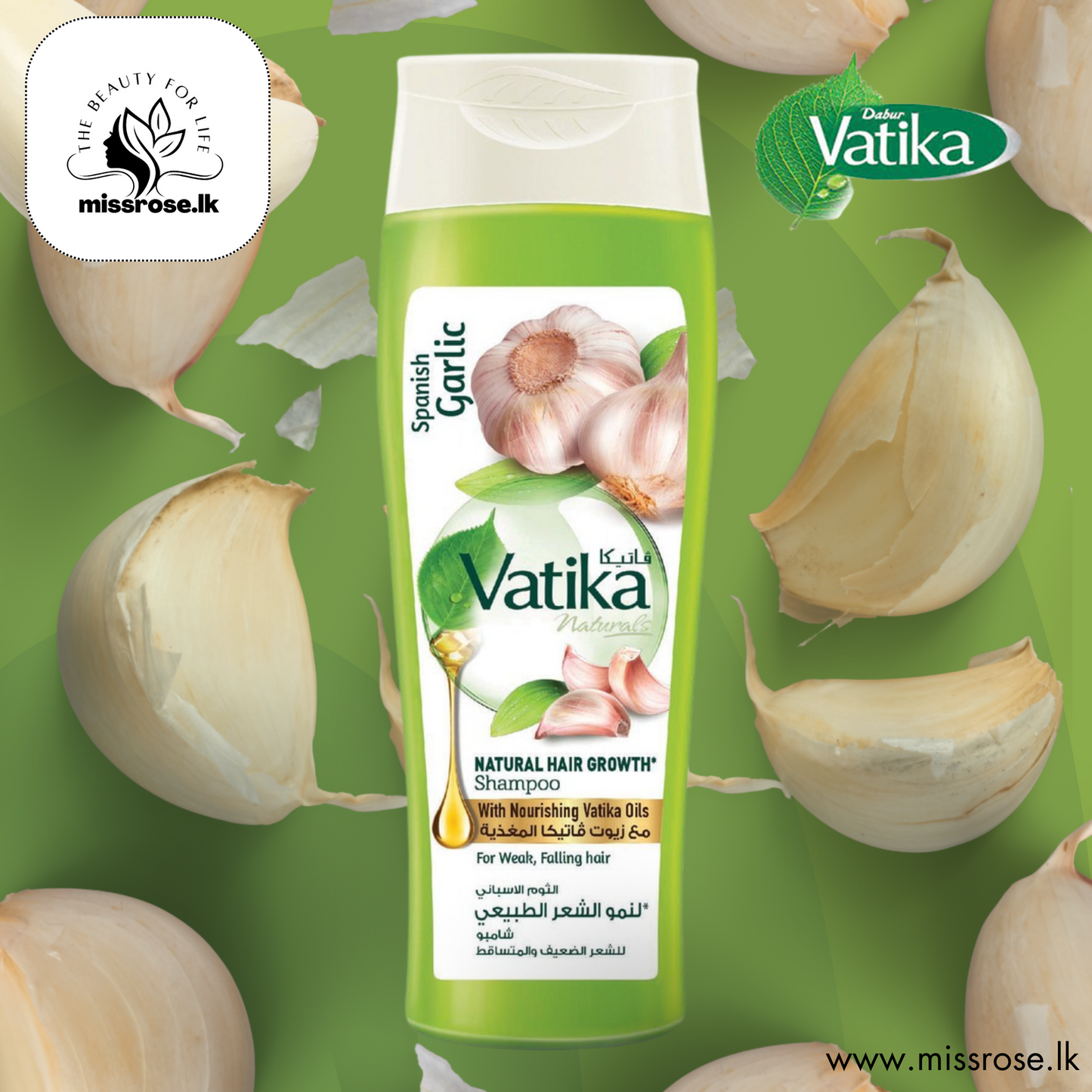 Vatika Garlic Shampoo for Natural Hair Growth 400 ml - Missrose.lk