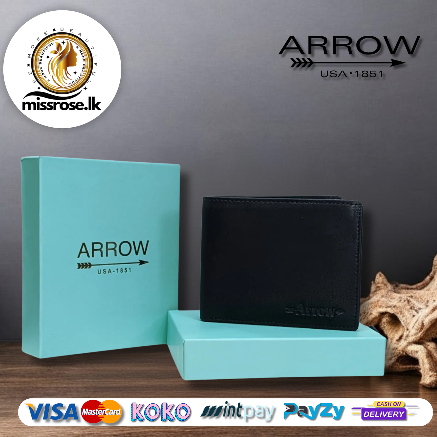 Arrow USA 1851 Leather Black Wallet – Men’s