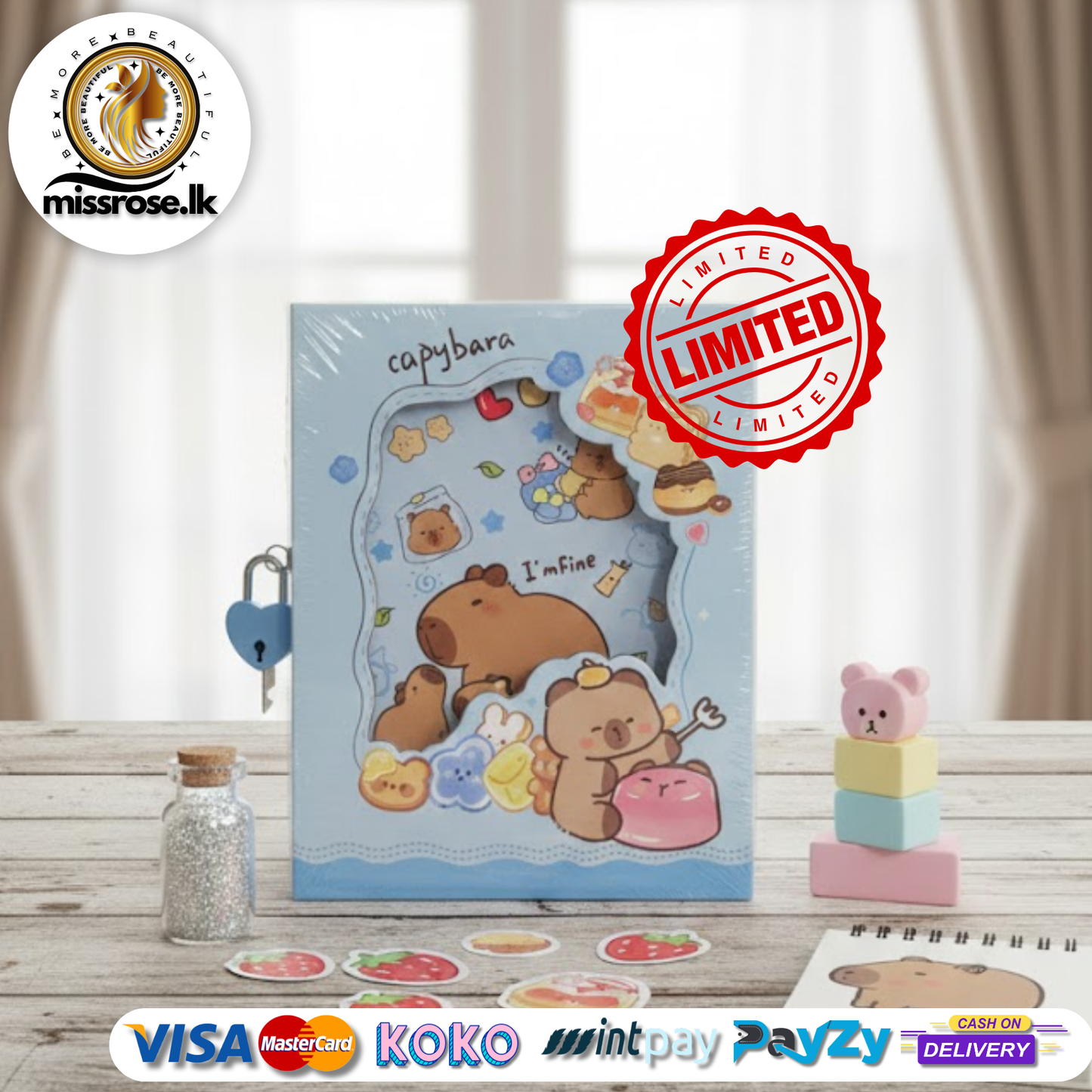 Capy Cuddle Lock Diary - Blue Color