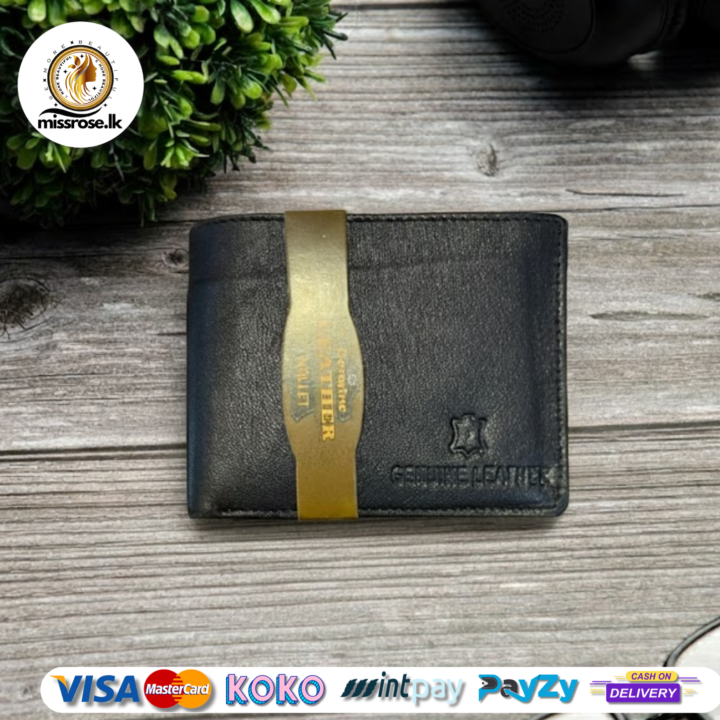 Genuine Leather Slim Trifold Black Wallets For Men