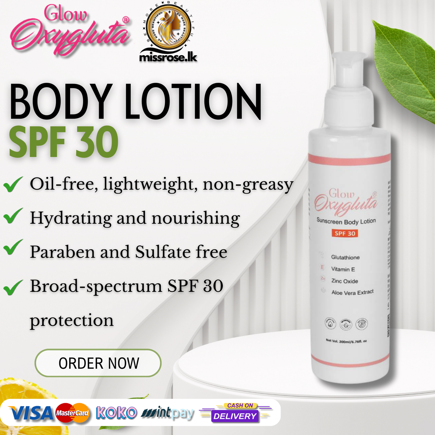 Glow Oxygluta Sunscreen Body Lotion SPF 30 200ml