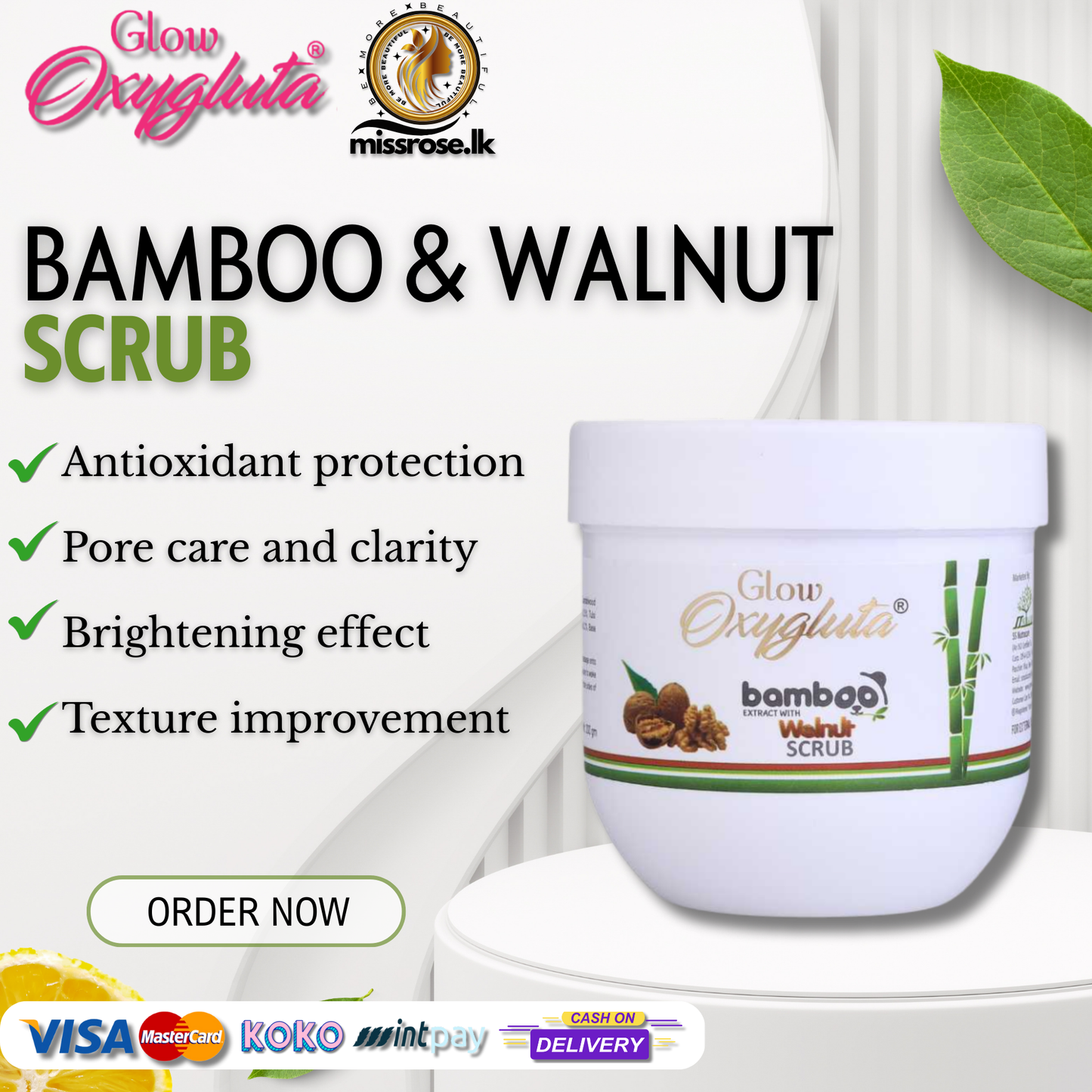 Glow Oxygluta Bamboo & Walnut Scrub 200g