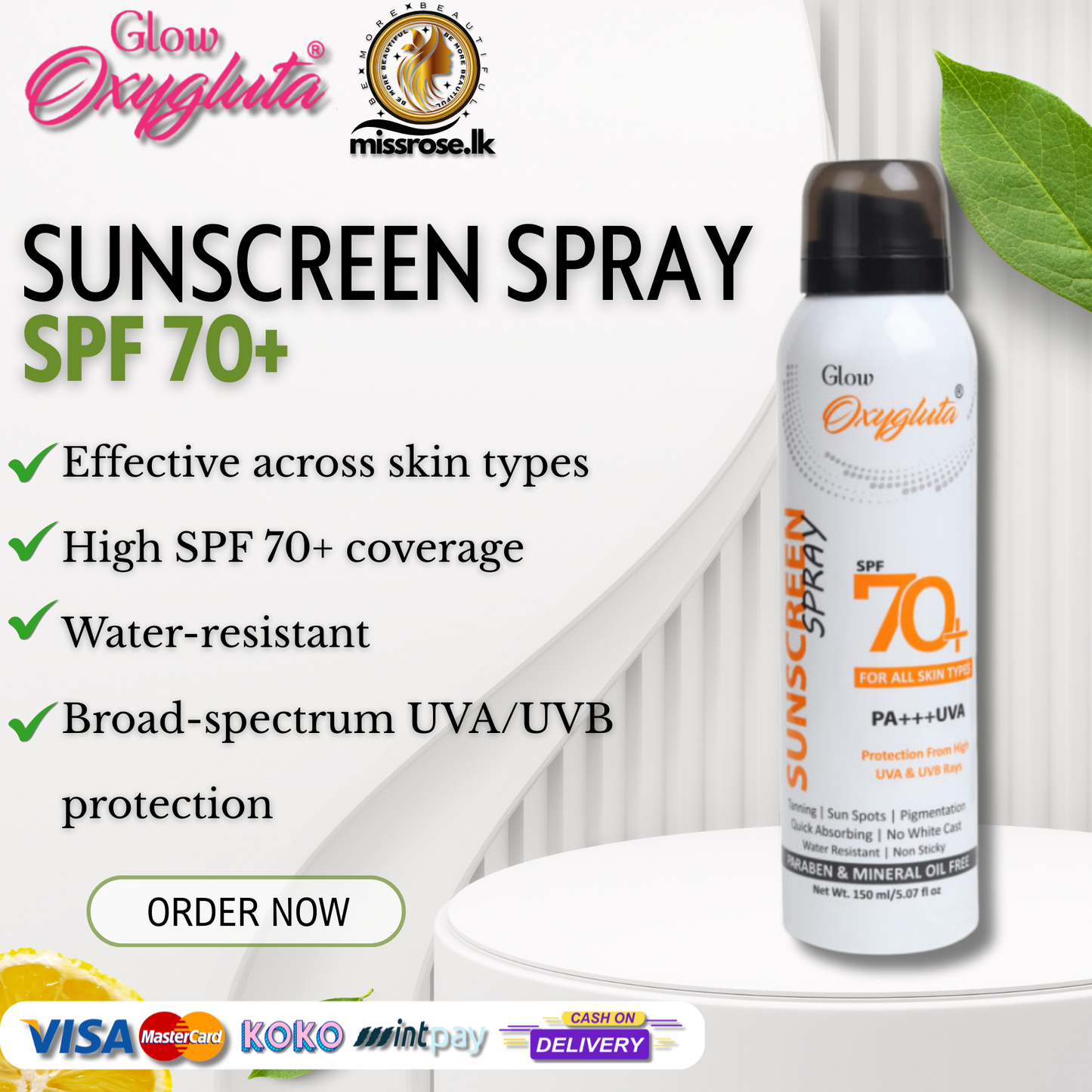 Glow Oxygluta Sunscreen Spray SPF 70+ 150ml