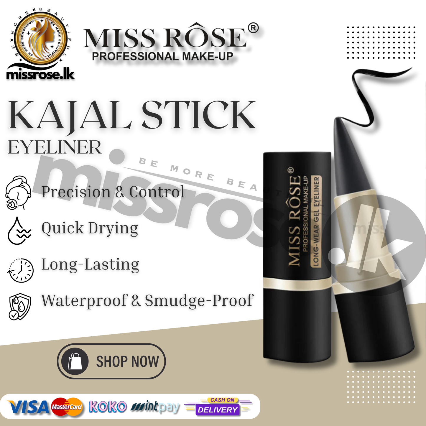 Miss Rose Black Eye Liner – Long Wear Gel Eyeliner