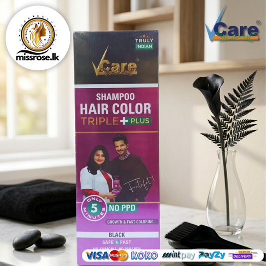 VCare Triple Plus Hair Colour Shampoo Black 180ml for Women and Men