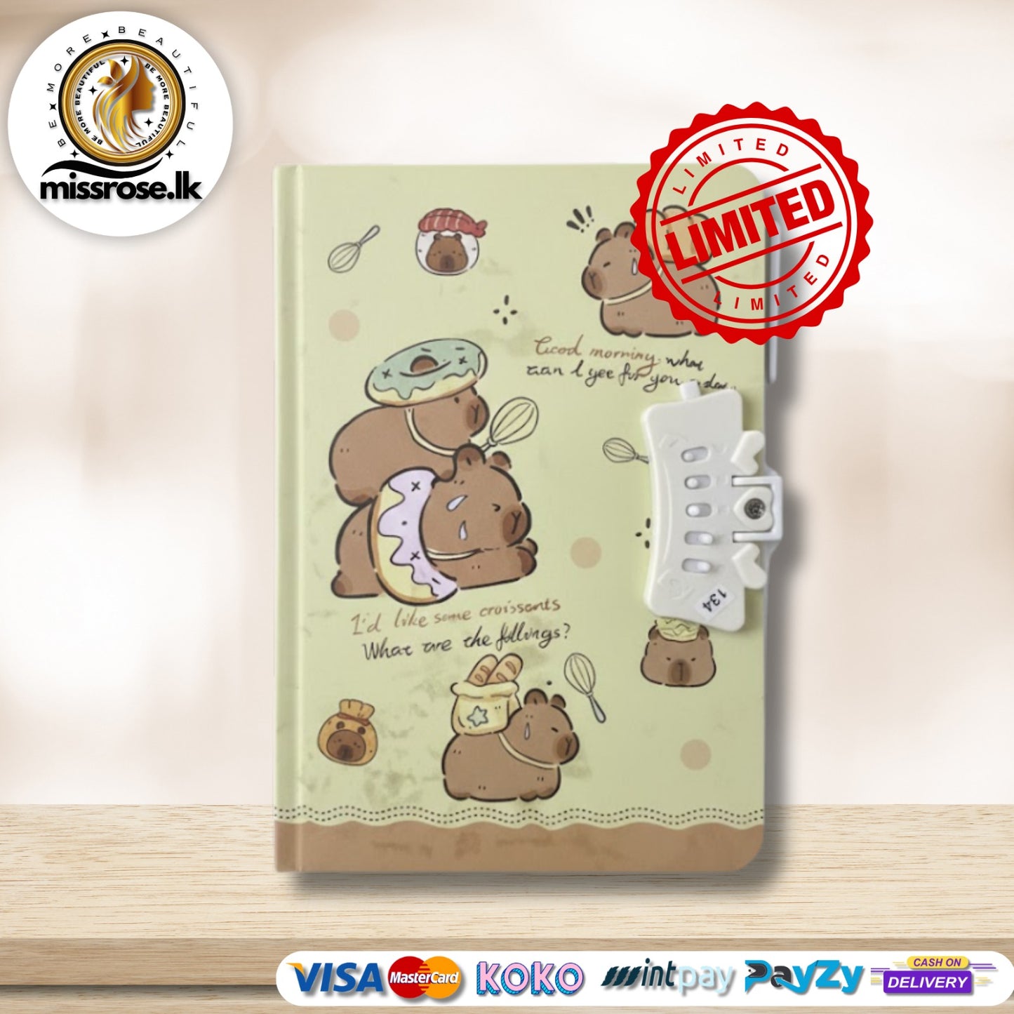 Cute Bear Lock Diary - Yellow Color